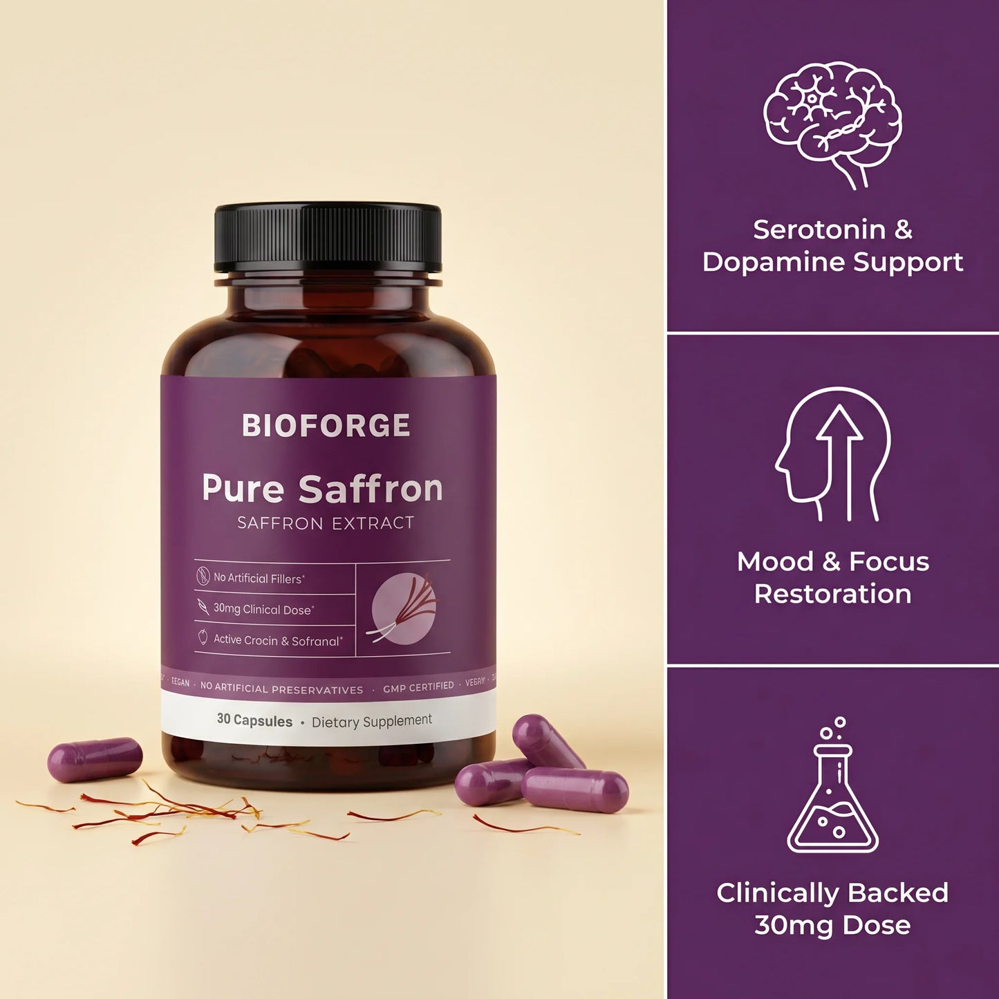 Pure Saffron Extract Capsules with Crocin & Safranal