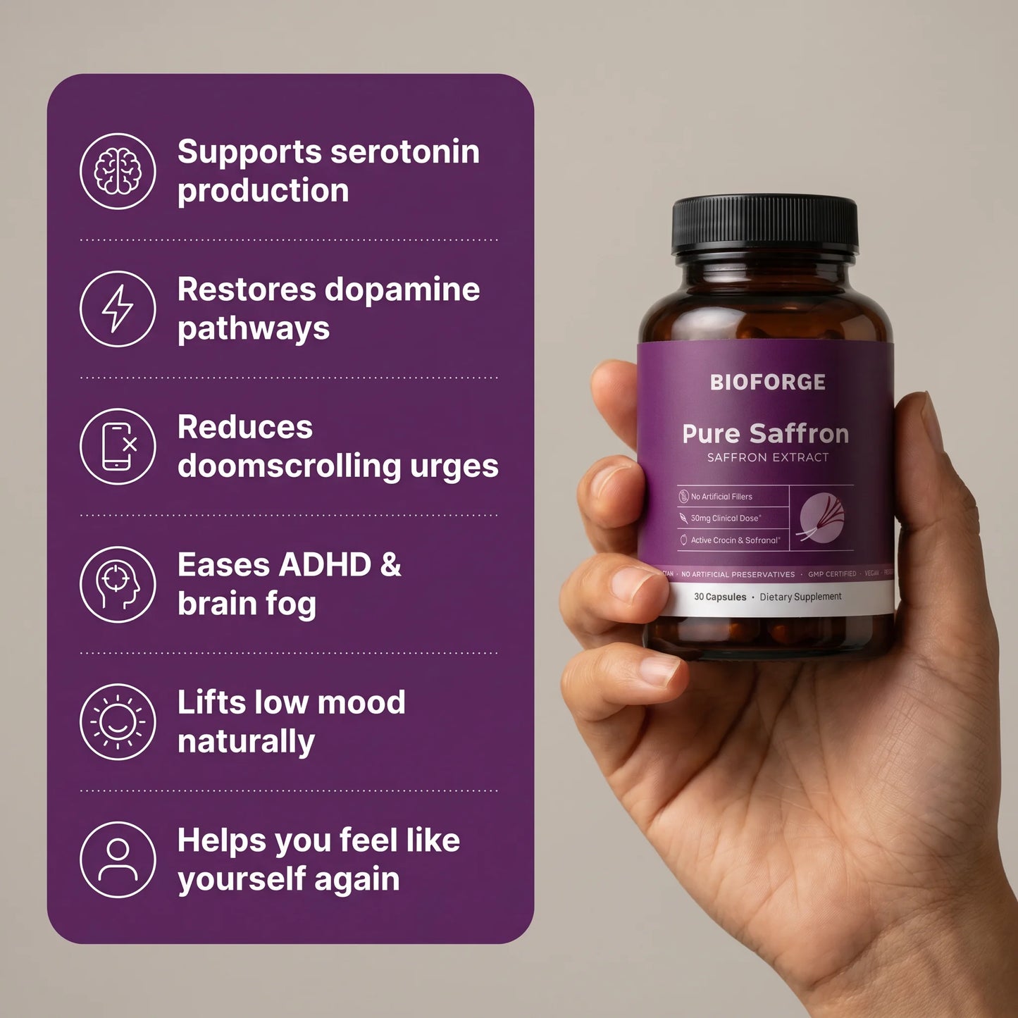 Pure Saffron Extract Capsules with Crocin & Safranal