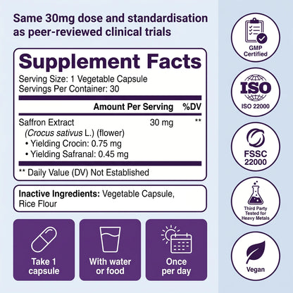 Pure Saffron Extract Capsules with Crocin & Safranal
