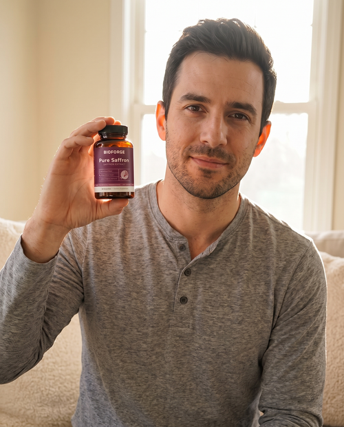 Bio Forge customer holding bottle - man